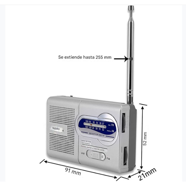 Bärbar Radio, AM FM Transistorradio med Hög Volym, Vattenaktiverad Transistorradio, ca W91×H52×D21(MM) (utan batterier)