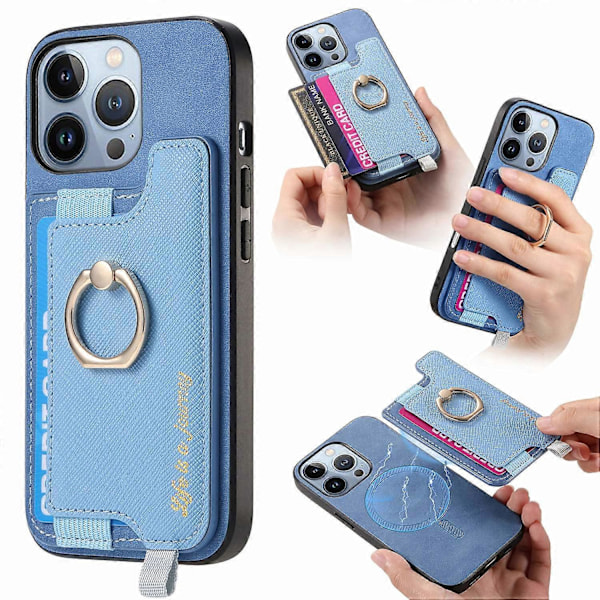 B5 For iPhone 16 Pro Max Etui 2-i-1 Magnetisk Avtakbar Kortlomme Lær+TPU Telefondeksel - Blå Blue