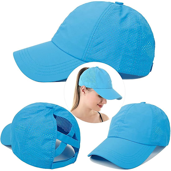 Baseballcaps med kryss-ponytail for kvinner Blue