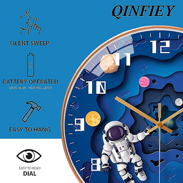 Lastenhuoneen seinäkello, hiljainen olohuone, luova universumi planeetta, astronautti kello, avaruuskello, seinäkello, yksinkertainen kello