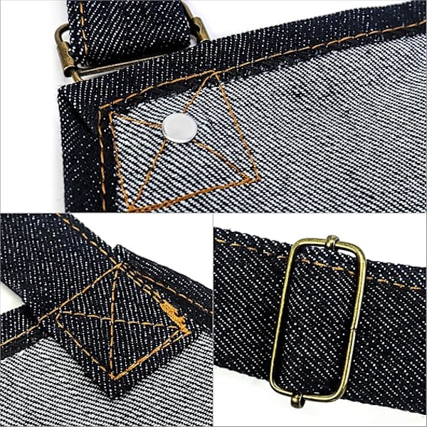 1 stk. Robust Denim Arbejdsforklæde med Lommer, Justerbart Jean Værktøjsforklæde til Mænd og Kvinder - Sort