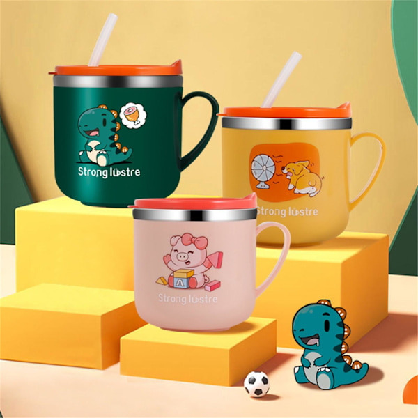Wharick 270ml Læringskopp for Drikking Enkel å Bruke Praktisk Søt Dinosaur Barn Sippy Cup for Barn Pink