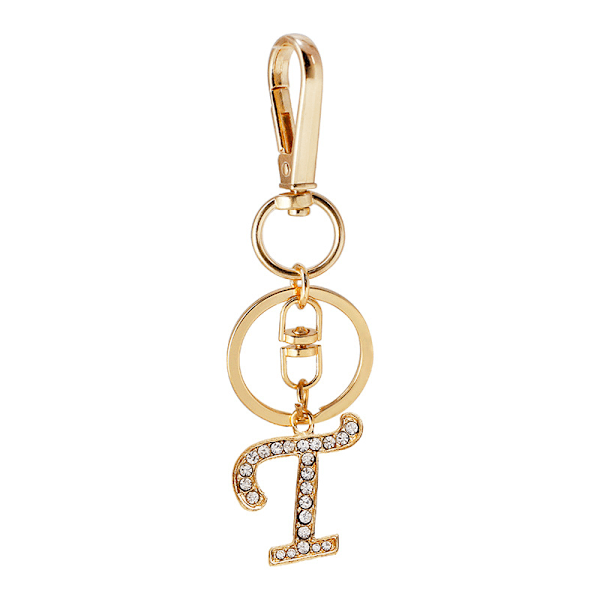 Nyckelring i guldpläterad legering för kvinnor med kristallrhinestone-initial T