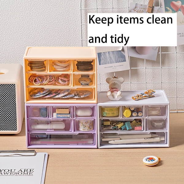Kommode med små skuffer til skrivebordsplads, plastik opbevaringskab, mini opbevaringsboks, transparent opbevaringstårn med 6 skuffer til opbevaring af dele Yellow
