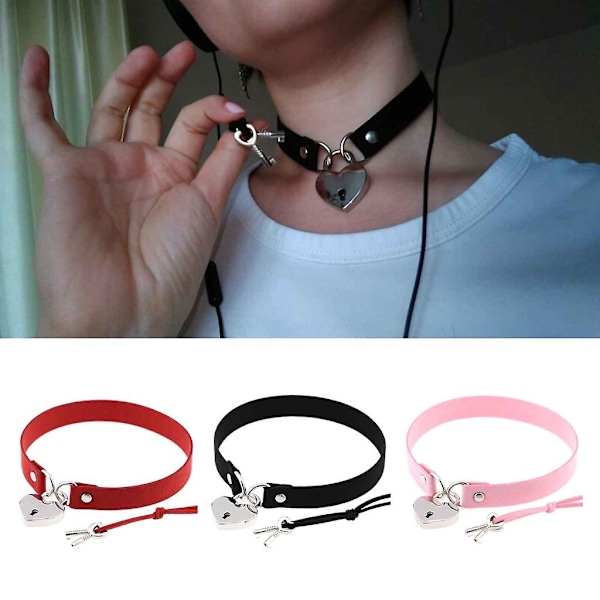 Punk-gootti choker-kaulakoru naisille, sydämen muotoinen lukkokaulakoru avaimilla Red