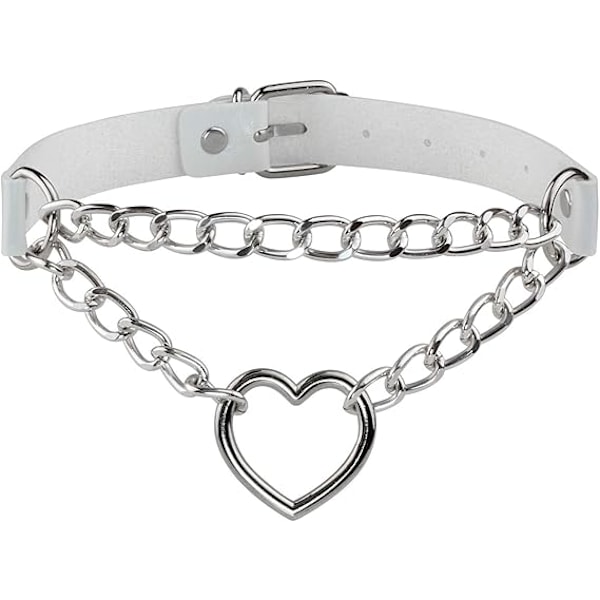 Punk Goth PU Läder Choker Halsband med Hjärthänge Berlocker Choker för Kvinnor Män E