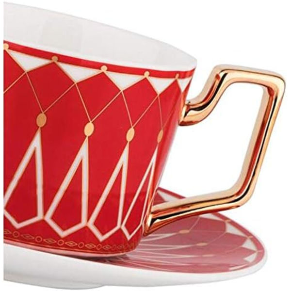 Elegant Teekopp och Fat Set i Keramik, 8oz Kaffekopp för Afternoon Tea - Geometrisk Mönster