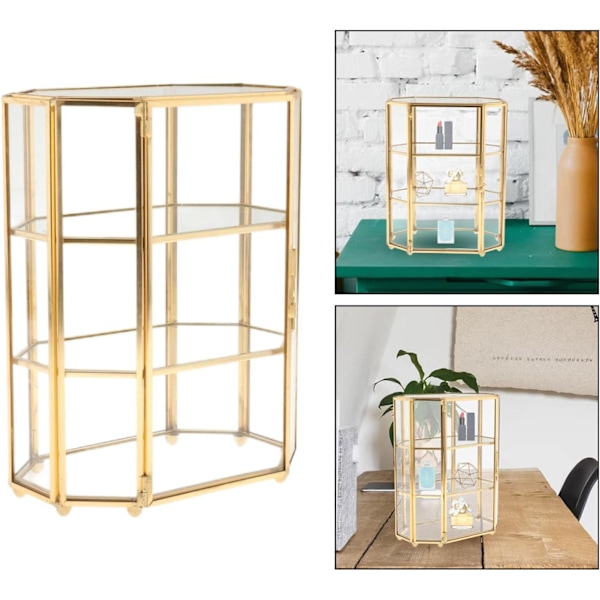 Guld Vintage Glas Smykkeskrin Displayboks Opbevaringsboks