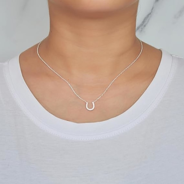 Hästsko Halsband Skapat med Zirkondia Kristaller för Kvinnor Halsband Smalt Halsband Silverkedja Halsband Kvinnopresent