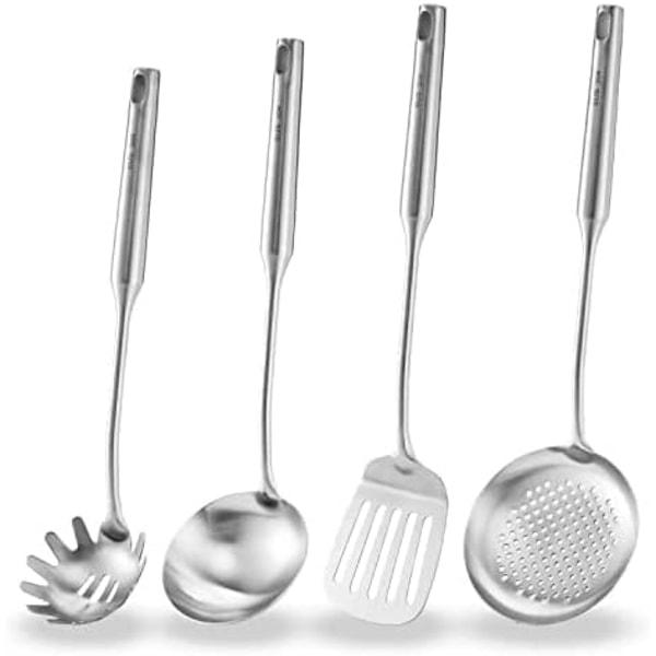 Spatula and Ladle Skimmer Spoon, Stainless Steel 4 Pcs Kitchen Utensil Set, Cookware Gadgets for Household Restaurant Dining Gift