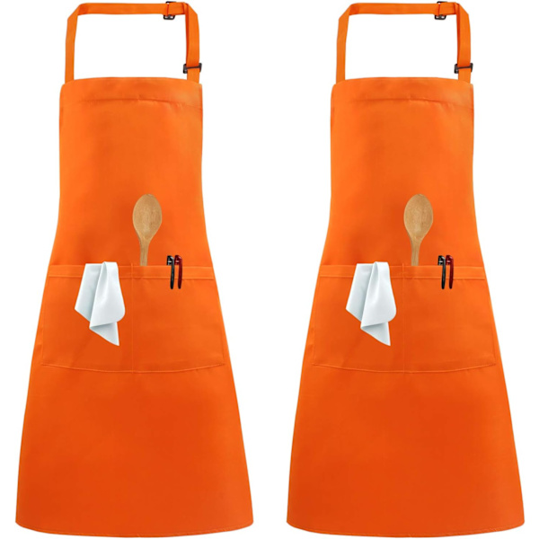 2-pakks forklær, justerbar nakke kokkeforkle med 2 lommer kjøkken matlaging forkle for kvinner menn hjemme baking hagearbeid BBQ håndverk restaurant Orange