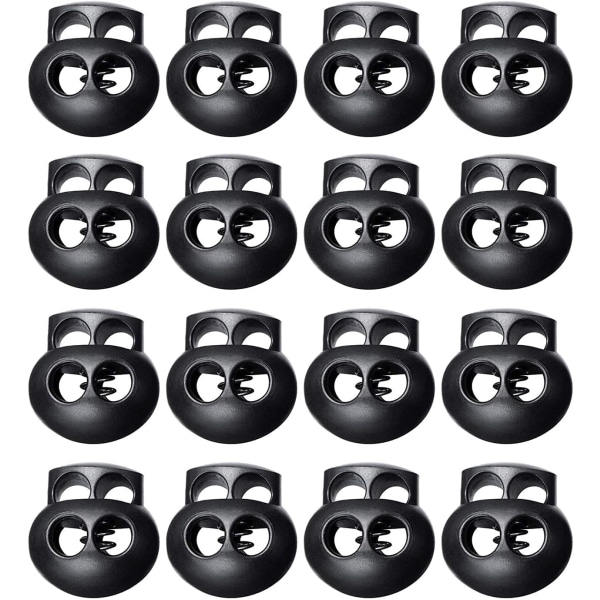 20 Pak Spring-Lås til Snore, Sorte Plastik Dobbelt Huls Snore Ender Fastgørelse Oval Toggle Stopper Skydere