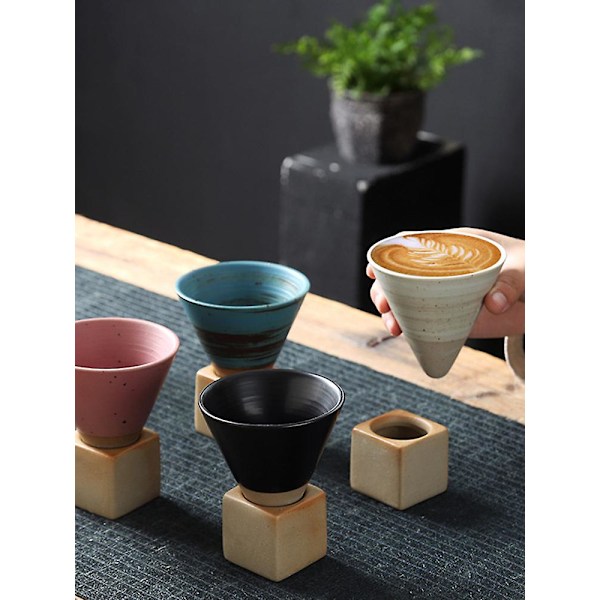 200 ml Keramiska Muggar Kon Tratt Te Cappuccino Kaffekoppar med Bas Funktionell Konstnärlighet blue