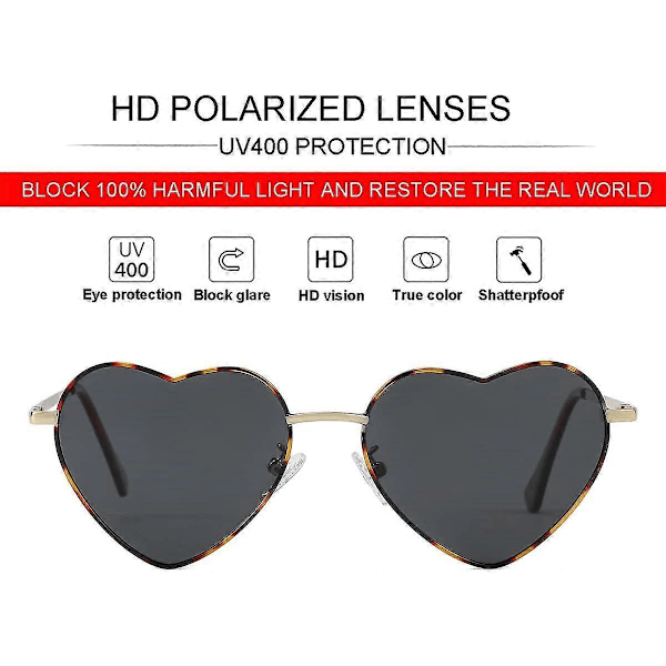 SDIGV Polariserede Hjerte Solbriller til Kvinder, Moderigtig Dejlig Stil Metalramme UV400 Beskyttelseslinse Tortoise Grey