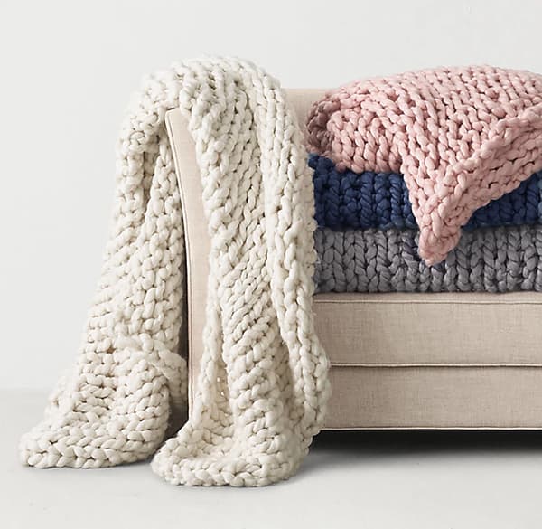 KUNSTULD TYK KABELSTRIK HÅNDVÆVET SOFA SENGESTOL TÆPPEPLAID Light Gray