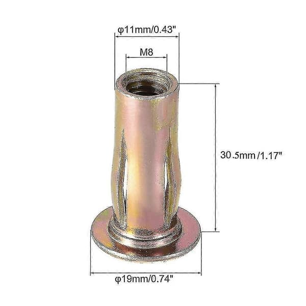 Multi-grip Rivet-nut, M8 -bulbed Karbonstål Fargebelagt Flat Hode Gjenget Innsettingsmutter 25 stk