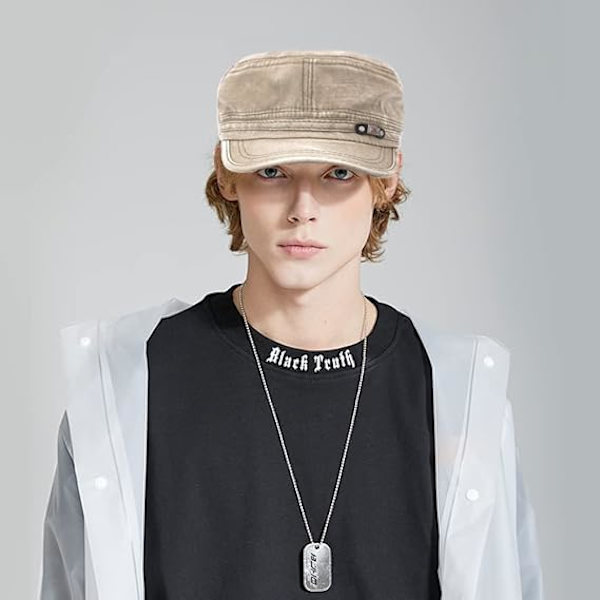 Unisex Cadet Armeijan Lippis Säädettävä Litteä Huippu Lippis Pesty Puuvilla Sotilas Hattu Baseball Lippis Beige