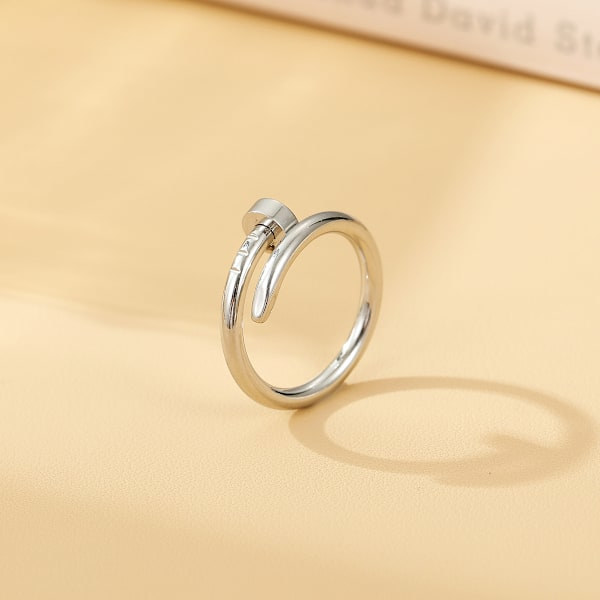 Nagelring 18K Guld/Vitguld Ring Kärleksring För Kvinnor Födelsedag Julgåvor (Silver)