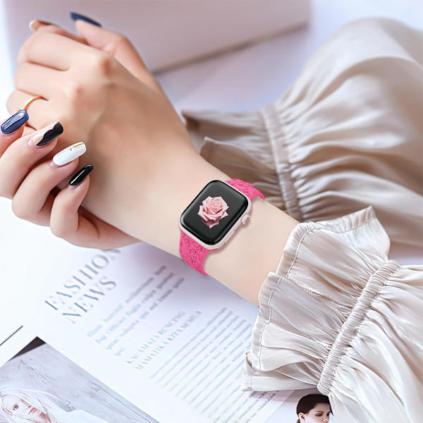 Gravert Rem for Apple Watch-reimer, iwatch-reim Kvinner, Myk Silikon Rose Blomstermønster Bånd for iWatch Series-reim Barbie Pink/Starlight 38/40/41mm