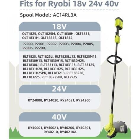 11-pak erstatningstrimmerspoler til Ryobi One+ AC14RL3A 18v 24v 40v trimmere, spolediameter 1,6 mm, længde 30,17 m