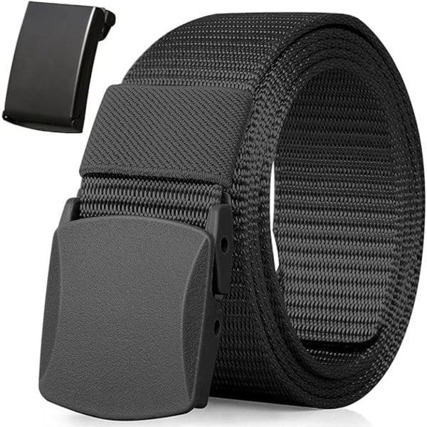 Nylonbälte, Militärt taktiskt andningsbart bälte för män, Snabb passage genom flygplatsens säkerhetskontroll, Metallspänne + Plastspänne, Bälteslängd (120 cm)