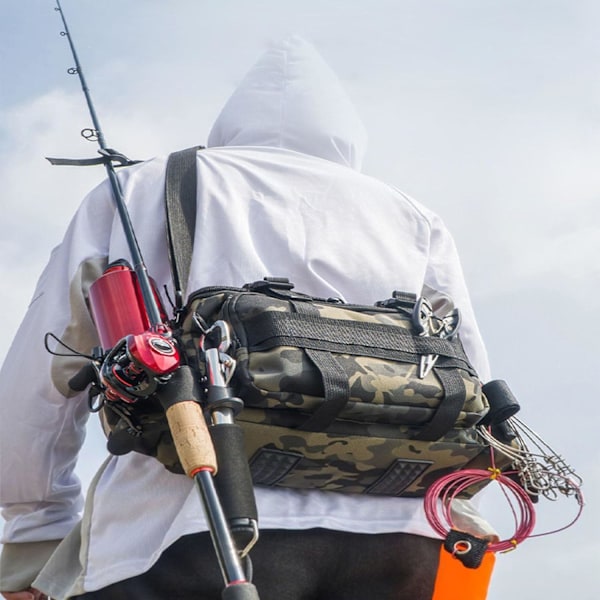 Fiskesekk, Enkelt Skulder Havfiskeutstyr Vesker Tackle Oppbevaringsryggsekk, Kamuflasje Utendørs Bæreveske Vandring Reisepakke, 40 * 28 * 20CM Camouflage