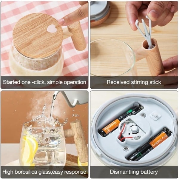 Selvrørende krus med låg, 400 ml elektrisk blandekop, selvrørende kaffekrus, selvrørende kop i borosilikatglas
