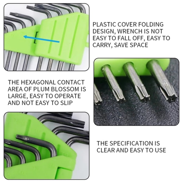 8-i-1 Hex Skrutrekkersett T5 T7T8 T9 T10 T15 T20 Nøkkelverktøy Nøkkel Torx Skrutrekkersett med Organizer