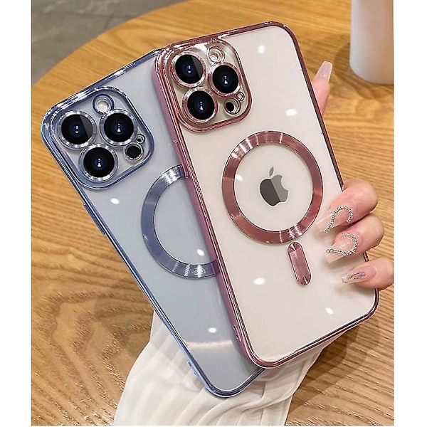 Magnetiskt Skal för Iphone 16 Pro Max [kompatibelt med MagSafe] Kameras Objektivskydd Plätering Lyxigt Omslag för Kvinnor Män Transparent Mjuk TPU Stötsäker