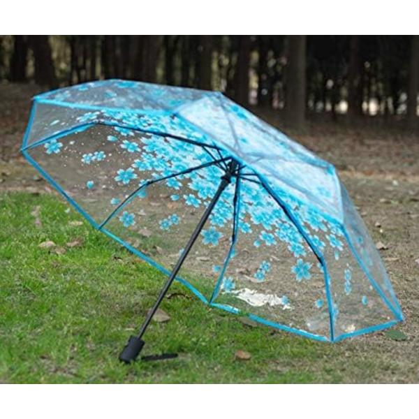 Transparent Parasol med Kirsebærblomster - Klar Parasol - Se Igennem Regnfoldbar Parasol til Kvinder, Børn og Piger - Letvægts Vindtæt Kompakt Foldbar