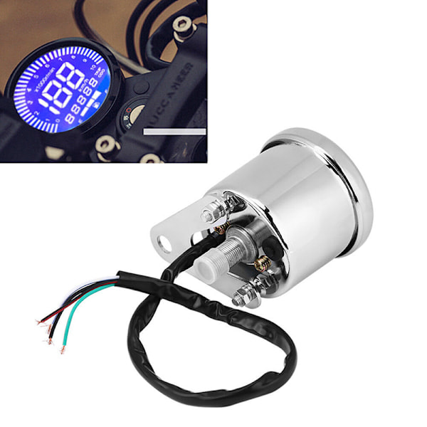 Universal Motorcykel Digital LED LCD Kilometertæller Speedometer Tacho Sølv