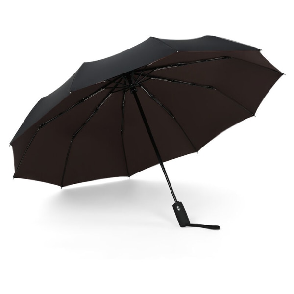 Fällbart paraply, 10 ribbor, vindtätt reseparaply med beläggning, automatisk öppning och stängning för män kvinnor Brun