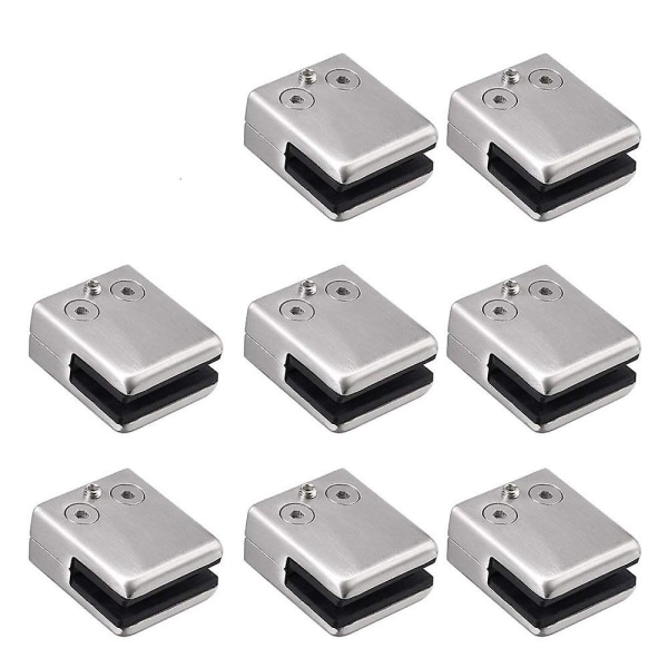 Glass Clamp, 8 Pack Stainless Steel Square Clamp 6-8mm Glass Clip Clamp Bracket Flat Back Tool