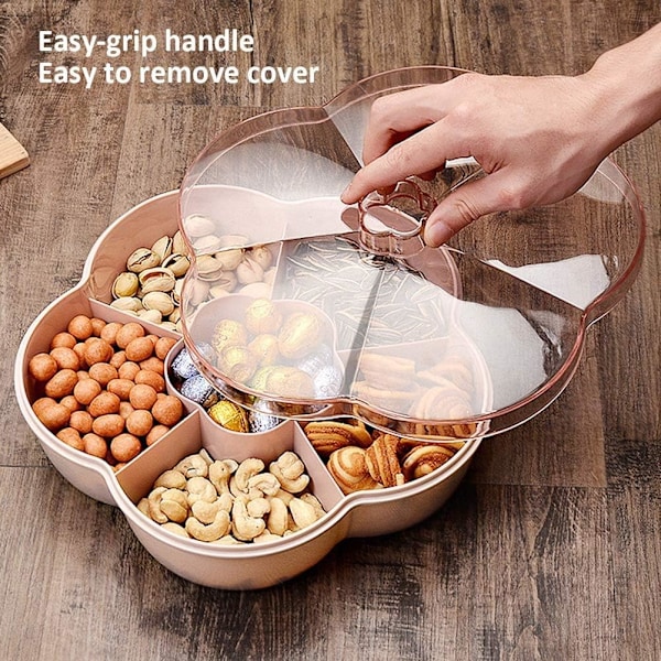 Snack Oppbevaringsboks, Blomstformet Snackbrett med Lopp, Matboks, Fruktboksbeholder, Rosa
