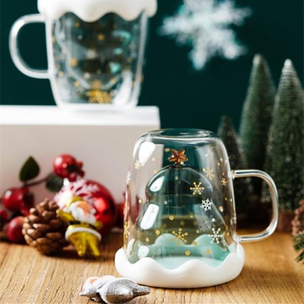 Dobbelvegget Kaffekopp Juletrær Glasskopp Isolerte Glass M