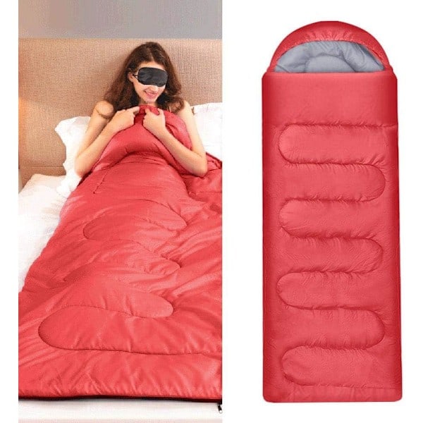 1 stk. Sovepose for voksne, Enkel sovepose for voksne i konvoluttmodell for 3 sesonger lett camping og fotturer Red