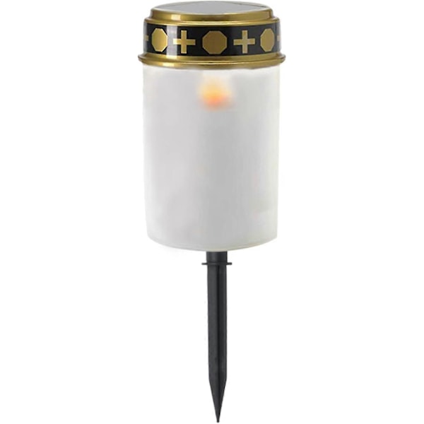 LED Gravlys Solcellelampe Hvit Med Solcelle Og Intelligent Åpning Og Lukking - LED Gravlys Med Realistisk Flammende Effekt D-white With Ground Spike