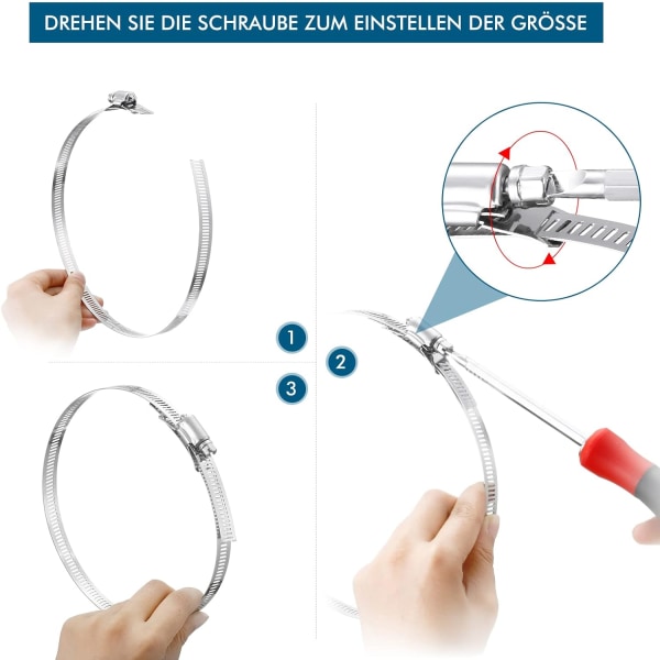 Slangeklemme Rustfrit Stål Snegleklemme Slangeklemme Rem med Fastgørelse, 304 Rustfrit Stål Justerbar DIY VVS Slange (9 Pak, 11,5 Fod)