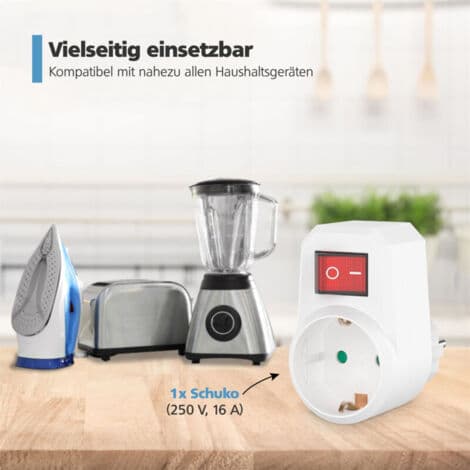 stikadaptere, adapter med afbryder, adapter med børnesikring, Schuko-tilslutning op til 3680 W, stik med jordforbindelse