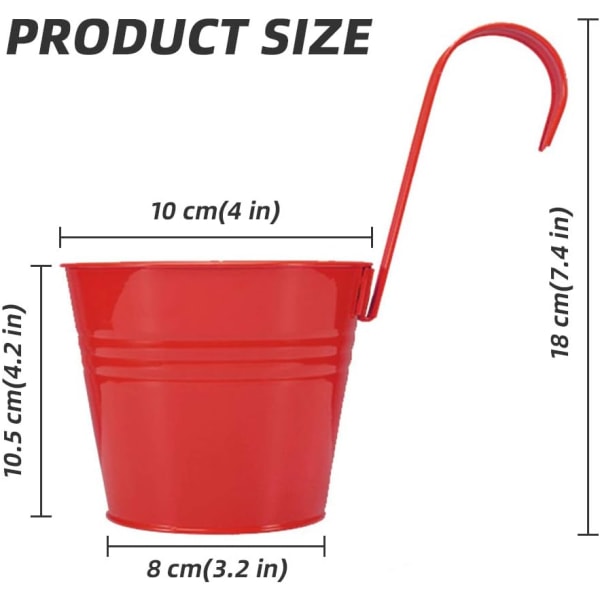 10 PAKKER Metall Jern Blomsterpotte Med Avtakbar Håndtak, Liten Hageplante Potte Vase Hengende Hage Planteholdere Innendørs og Utendørs Hjemmedekor