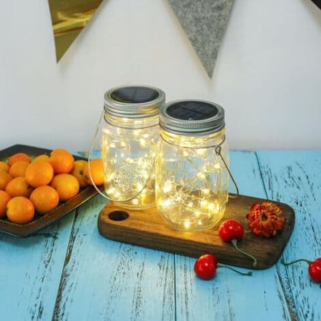 Udendørs solcellelamper, 3 stk. solcellehavelamper 20 LED vandtætte Mason Jar havelamper til indendørs udendørs belysning dekoration