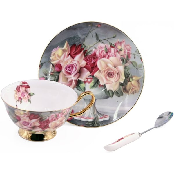 Premium Bone China Kaffeekopp, Tekopp & Underkopp & Teskje Sett, 200ml