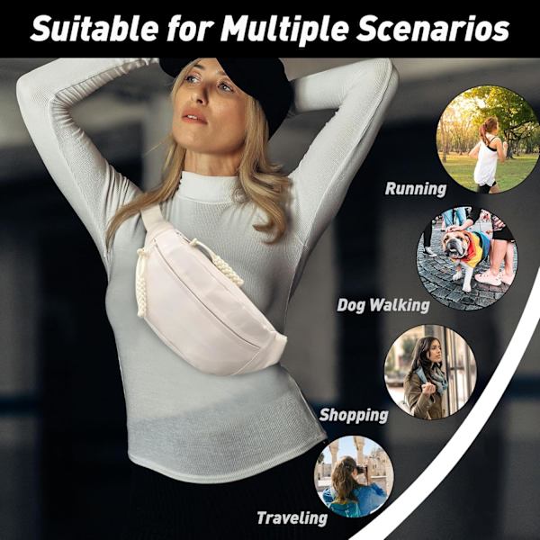 Lång Hållare Midjeväska Fanny Pack för Kvinnor Män Mode Midjeväska Bumbag Cross Body Justerbar Reseväska Stora Fickor för Löpning Beige