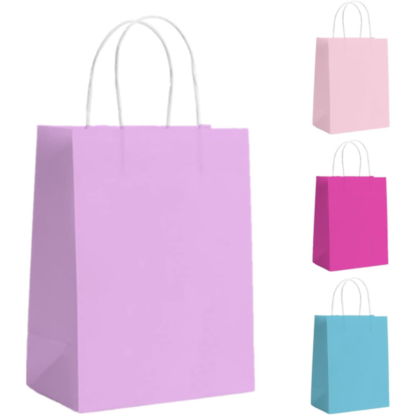 Gaveposer til Fest 10 stk Papirgaveposer til Barnfest, Papirposer med Håndtak, Små Gaveposer Ideelle til Bursdag, Bryllup, Babyshower, Jentefest Light Purple 10 count