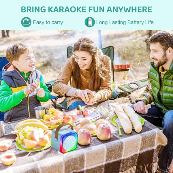 Barne-Karaoke Maskiner med 2 Mikrofoner, Bærbar Bluetooth-Høyttaler med Fargerike LED-Lys, Stemmeendring, Mini Karaoke-Maskin for Bursdagsgaver Blue