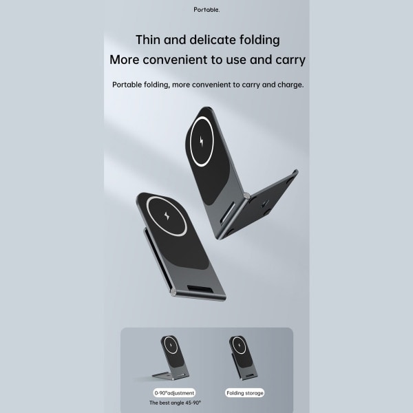Aluminium 15W Trådløs Oplader Skrivebordsstation Trådløs Opladningsstand Holder til Telefon 12 13 Pro Max Telefonoplader Sort