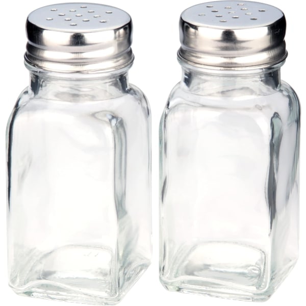 Set med 2 salt- och pepparkvarnar, glas med metalllock, höjd 9 cm, diameter 4 cm