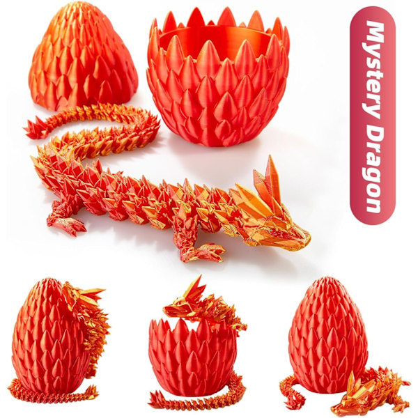 3D-printat Drakägg, Kristalldrake i Drakägg, Överraskningsägg, LED-drake, Gåva till Pojkar och Flickor Laser Red