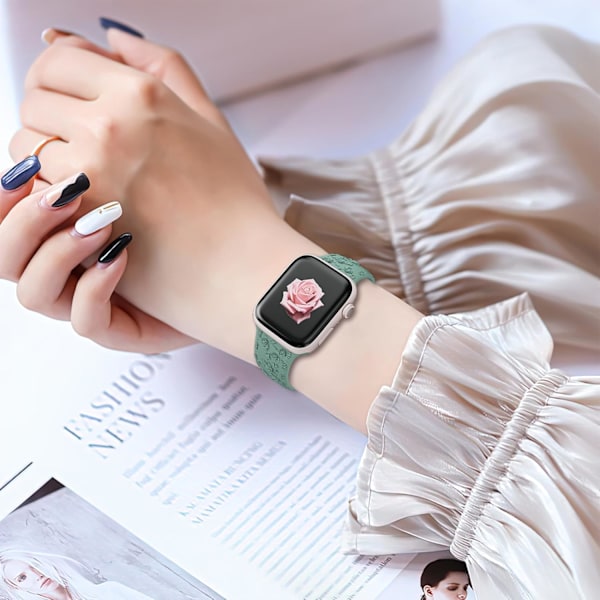 Gravert Rem for Apple Watch-reimer, iwatch-reim Kvinner, Myk Silikon Rose Blomstermønster Bånd for iWatch Series-reim Red/Cactus 38/40/41mm