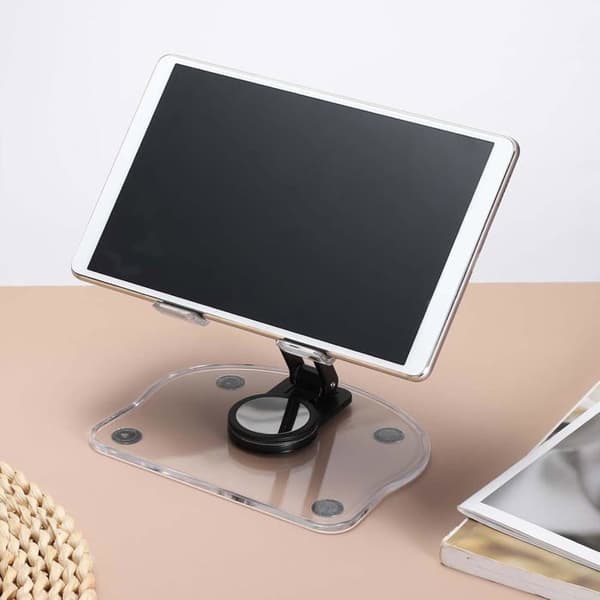 Sæt med 2 justerbare, foldbare, 360° roterende akryl tabletstandere - Sort/Transparent til hjemmekontoret - Gave til kvinder